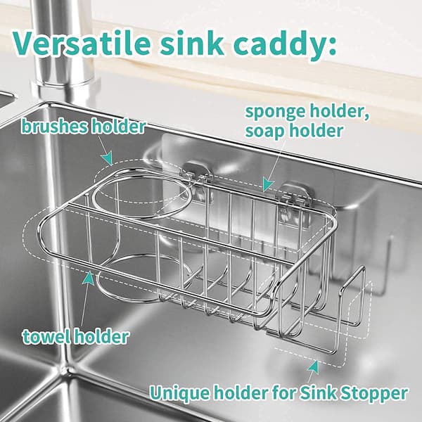 4-i-1 Vask Caddy Svampholder, Oppvaskbørsteholder i Rustfritt Stål, Ingen boring nødvendig