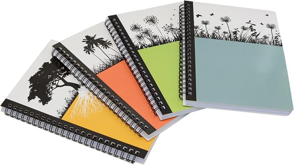 4 Stykker A5 Tyk Trædesign Hardcover Spiral Notesbog 160 Sider Notat Journal