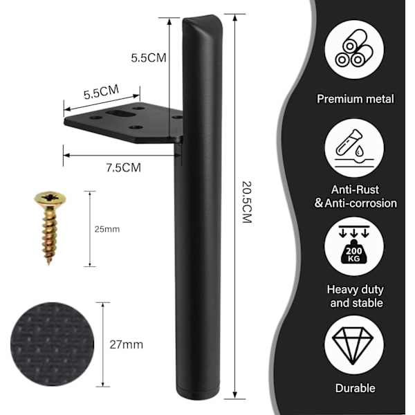 4 st möbelben, 5 tum metallbordsben, soffben möbelben för soffa, skrivbord, skåp, säng