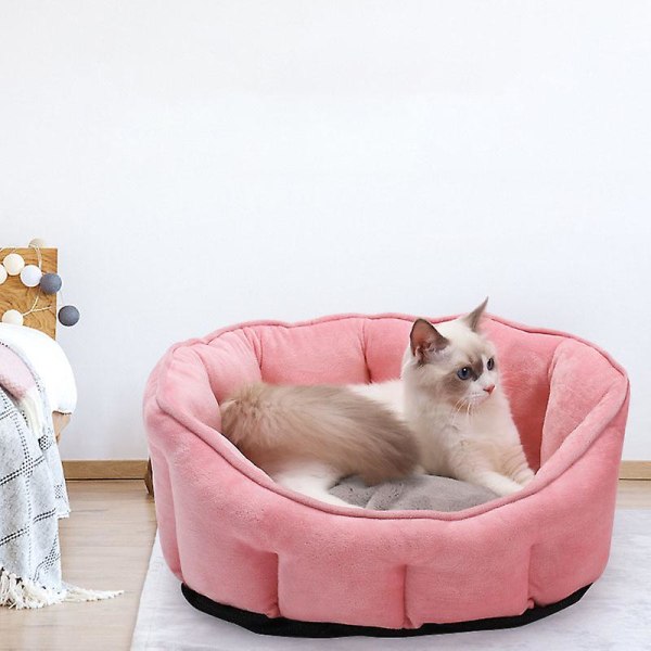 Hundsäng, kattsäng, hundsoffa, plysch mjuk husdjurssäng för små katter och hundar, 46 x 46 x 23 cm, rosa