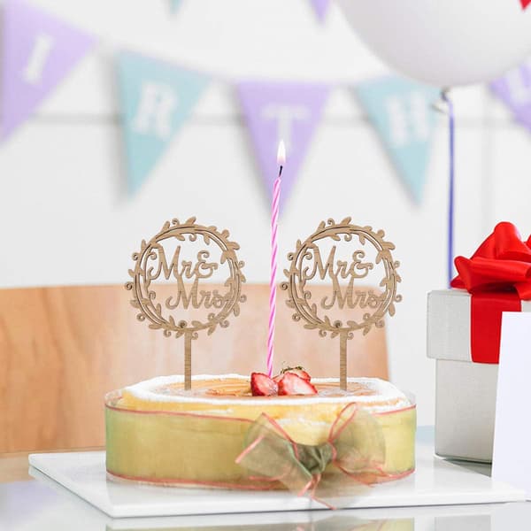 1 stk bryllupskage topper, træ Hr og Fru kage topper lavet
