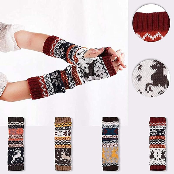 Fingerlösa julhandskar, armvärmare långa handskar Thermal vinterhandskar （Claret）