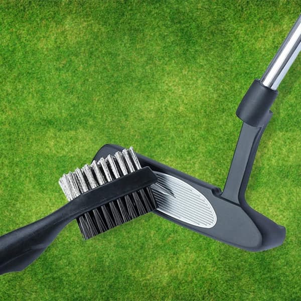 3-delt golfbørste, golfkøller rillerenser dobbeltsidet nylon- og rustfrit stålbørstesæt (sort/blå/rød)