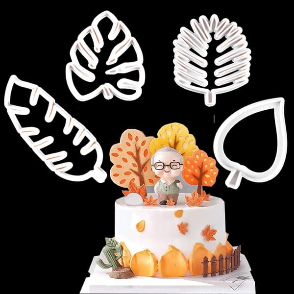 4 stk. høstblad-kakestikkersett, mini plastfondant-glasurform DIY bakeverktøy