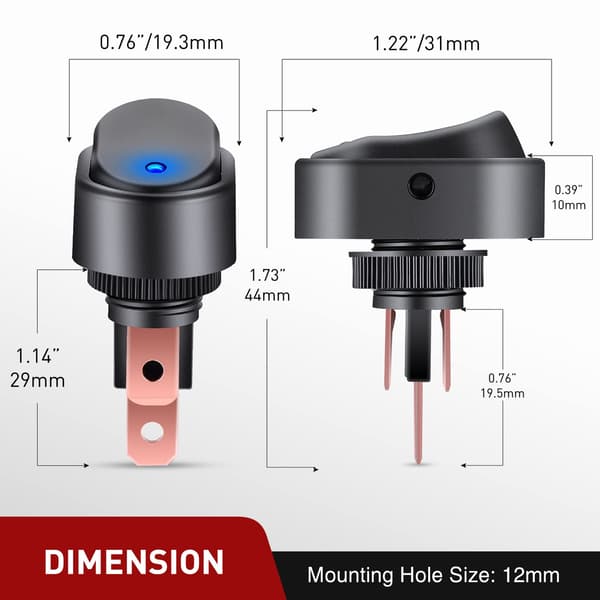 5 STK LED Belyst Vippebryter 12V Blå LED Belyst PÅ Av Vippebryter 30A 3-pins Bryter 12mm Hull