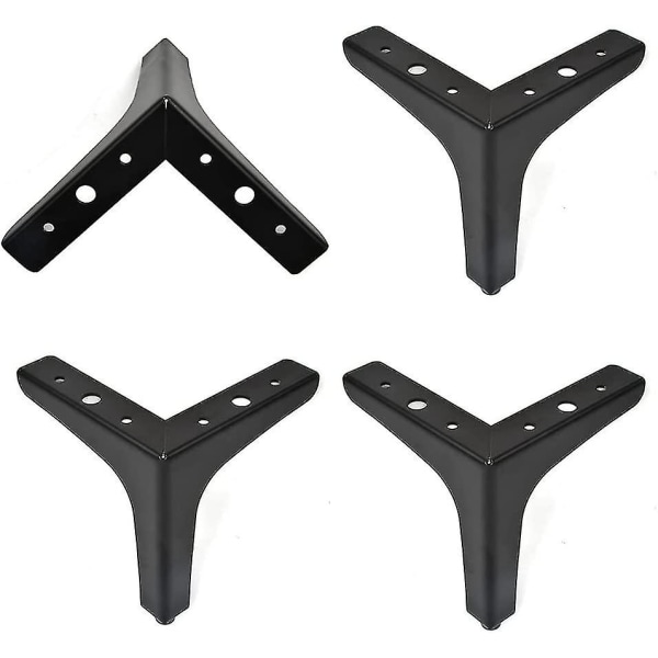 5 tums ben för metallmöbler, set med 4 soffben metall matt svart triangelfötter för bordsskåp