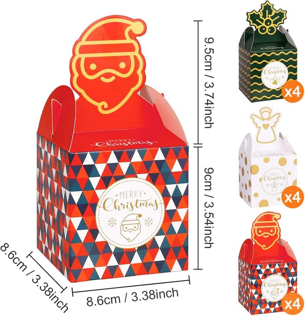 Paket med 12 små julklappsaskar, tomma pappersvikboxar, chokladask