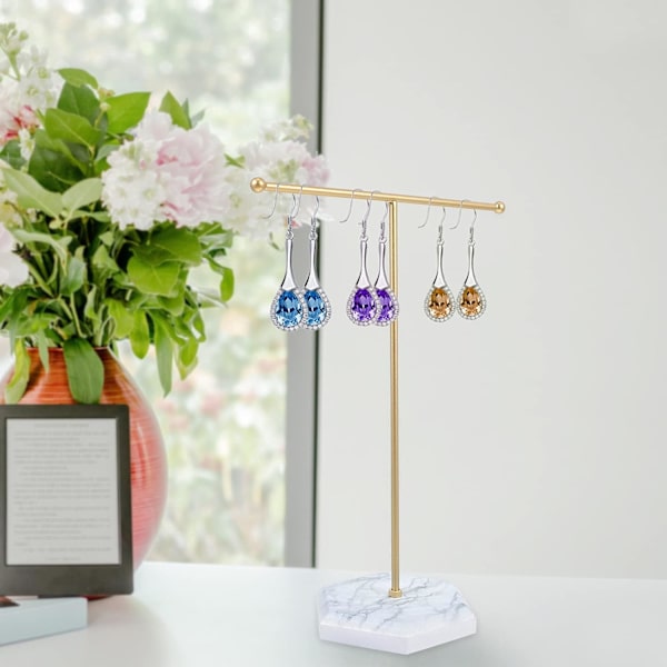 Smyckesställ T-formad örhänge displayställ guld järn halsband arrangör stativ smyckestorn hållare White