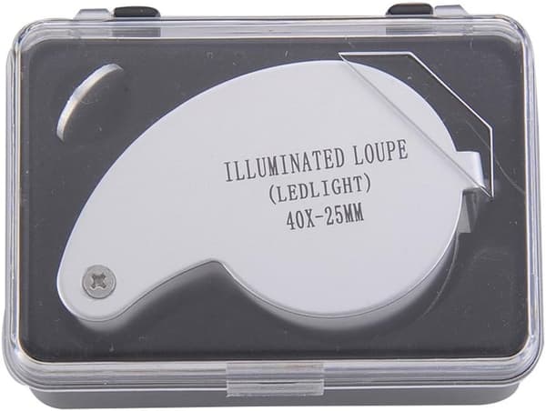 Gullsmedlinse 40 X 25mm - Lupe øyeforstørrelsesglass med LED-lys