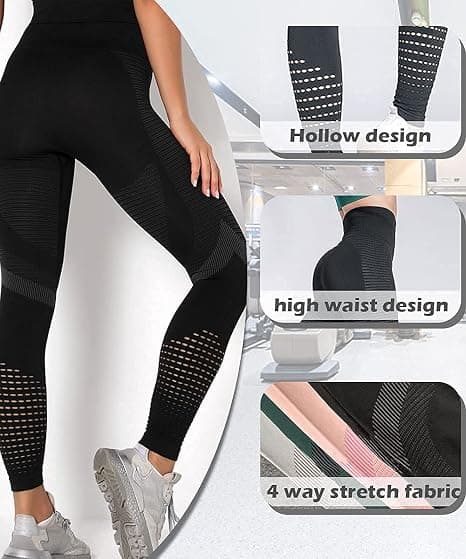 Sportsbukser til kvinder Bløde åndbare mesh elastiske højtaljede yogabukser Black s