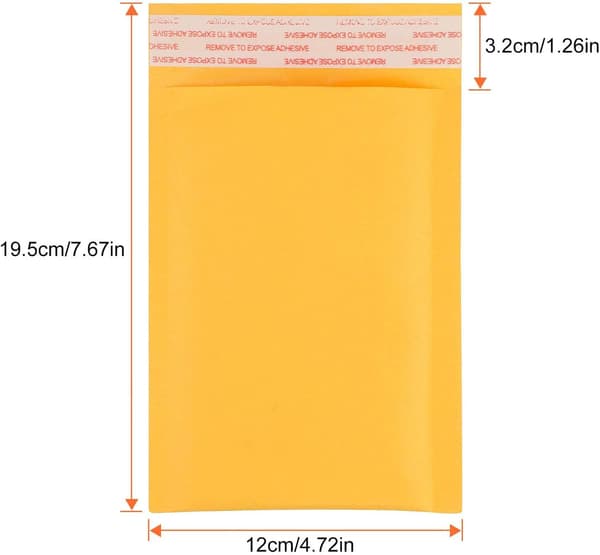 100 stk boblekonvolutter 12 x 19,5 cm - Vatterte konvolutter - Gul, KRAFT papir