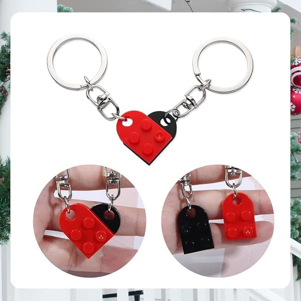 2 Stykker To Hjerte Nøglering Par Nøgleringe Valentinsdag Gave (Rød, Sort) Red and black