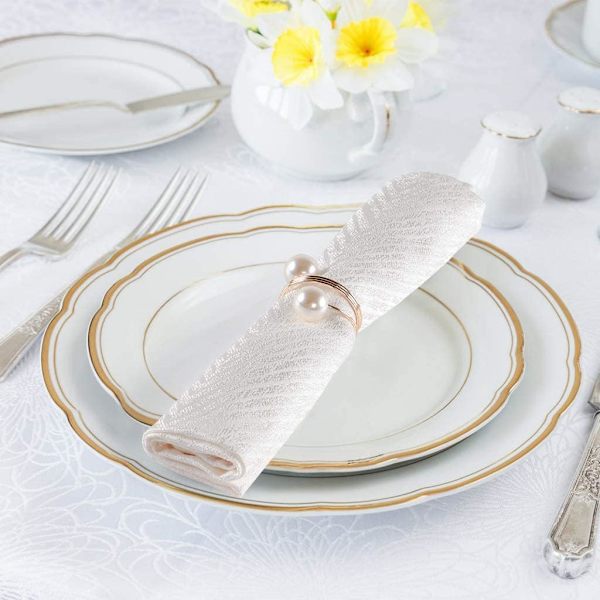 12 st pärlformade fjädernapkinspännen, bordsdekorationer (guld) gold