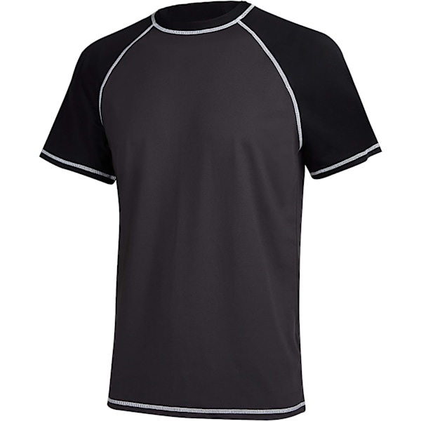 Herr kortärmad snabb torkande badtopp surf UV solskydd baddräkt (gråsvart)M Grayblack m