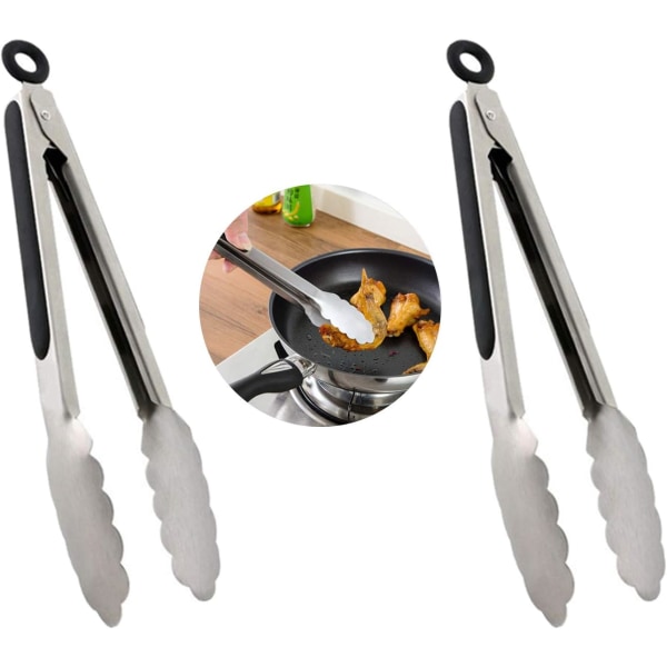 2 st rostfria grillmatstänger i rostfritt stål med halkfria silikonhandtag, 23 cm