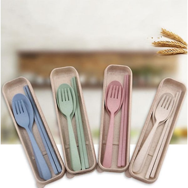 Bärbar bestick för resor, picknick, camping eller daglig användning (beige) 3-delars set beige