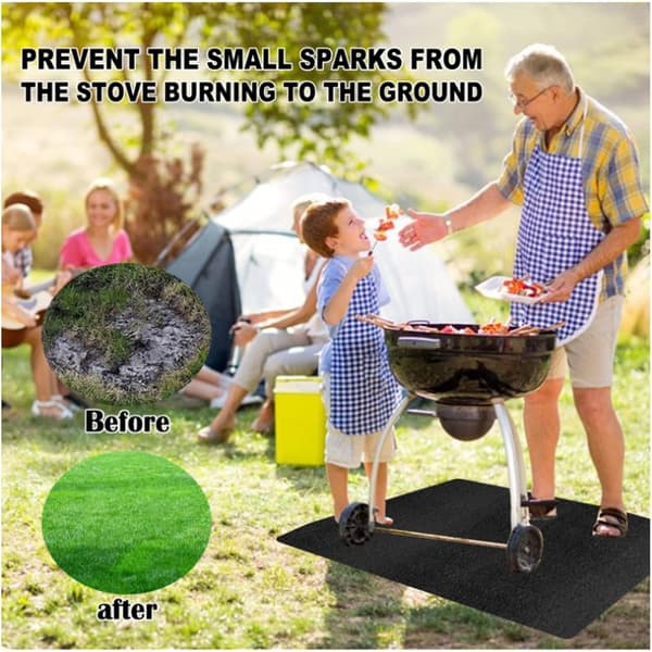 3-lags stor sort rektangulær bålfadsmåtte grillbeskyttelse til grill, græs, terrasse foldbar - Størrelse 80 x 75 cm 800*750mm