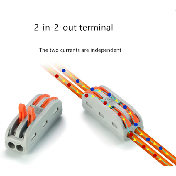 6PCS Kompakta ledningsanslutningar Hävarmstråd Mutter Trådkontakter för 2 kretsar Inline skarvar