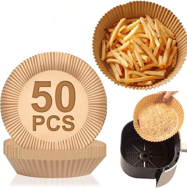 Airfryer-foder, 50 st engångsunderlägg i papper för airfryer - Rund non-stick pergamentpapper