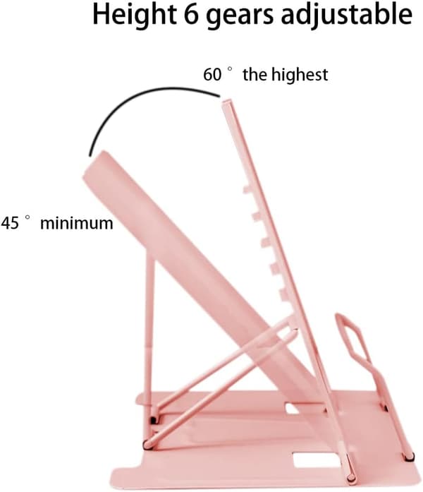 Läsställ i metall, kokbokshållare, justerbar, halkfri bokstöd (rosa) Pink