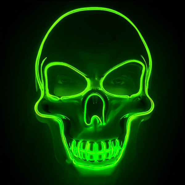 Halloween Skelett LED Glow Mask med 3 Flash-lägen Festdräkt (Grön) Green