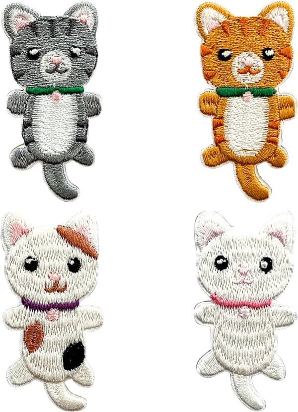 4 stykker broderede katte-strygemærker DIY-tilbehør, assorterede søde katte-dekorationsmærker