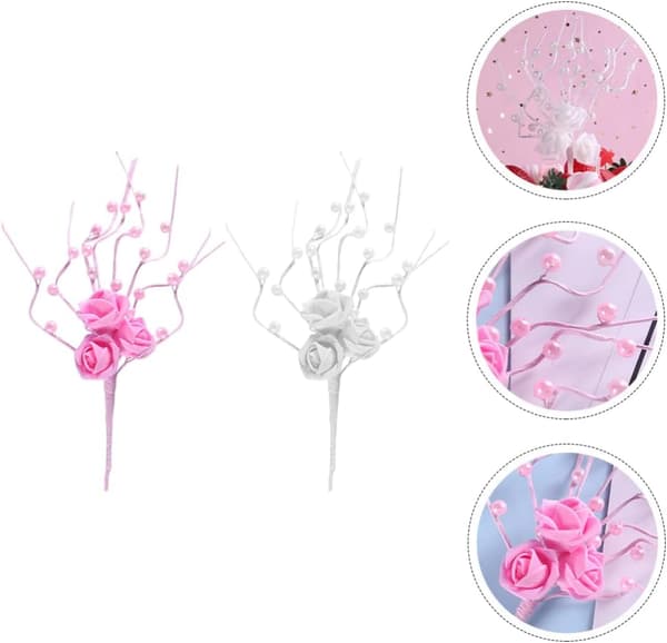 2 stk. roseblomst cupcake-topper perlegren tre bursdagskake-pinner teselskap dessertdekor