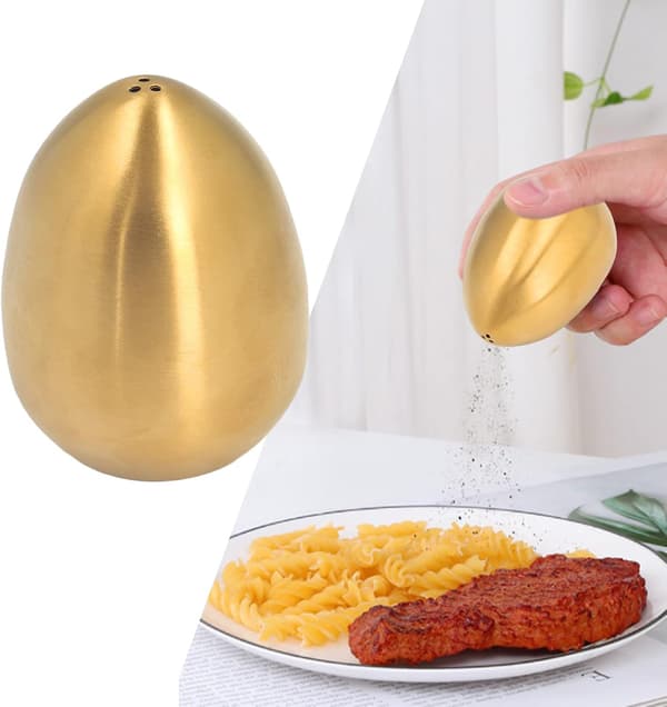 Eggkrydderkrukke, saltbøsse, krydderbeholder i rustfritt stål, pepperbøsse, saltkar (gull) Gold