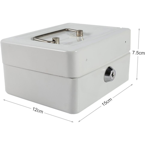 Säkerhetsbox med nyckel Mini Bärbar Låsbar Kontant Pengar Mynt Hushåll(5.9 x 4.72 x 2.95in)(Vit) White
