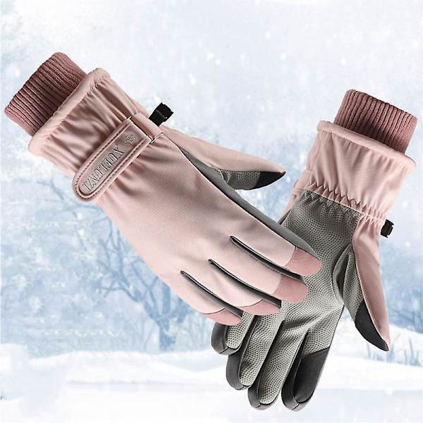 Damvantar touchscreen-handskar, vintervattentäta handskar, skidhandskar, skidåkning, cykling（rosa）