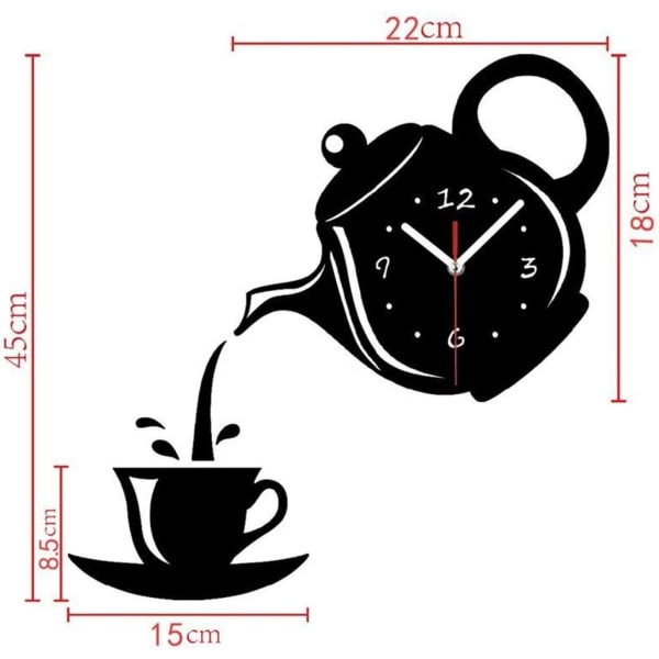 Väggklockor Kreativa DIY Akryl Kaffe Kopp Tekanna 3D Väggklocka Dekorativa pink