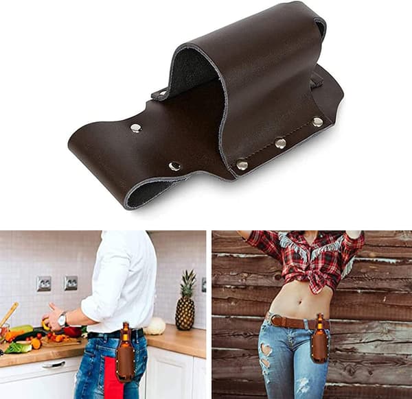 Ølbelte i lær, for utendørs potluck, denimdekorasjon, bursdagsgave (brun)