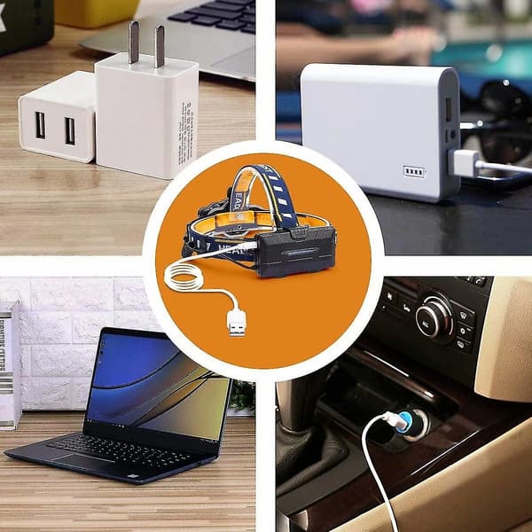 Pandelampe, super lys, 13.000 LM med advarselslys, USB-forlygter