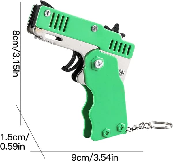 Mini elastikpistol, foldbar, 6 skud med nøglering og 60+ elastikker, elastikpistol (grøn) Green