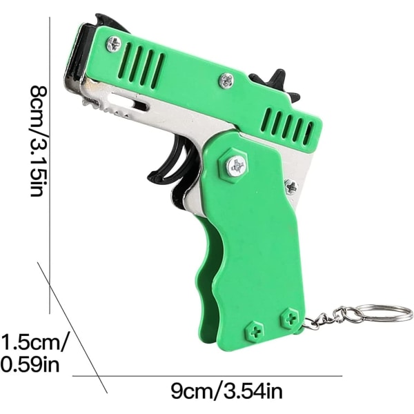Mini gummibandspistol, hopfällbar, 6 skott med nyckelring och 60+ gummiband, gummibandspistol (grön) Green