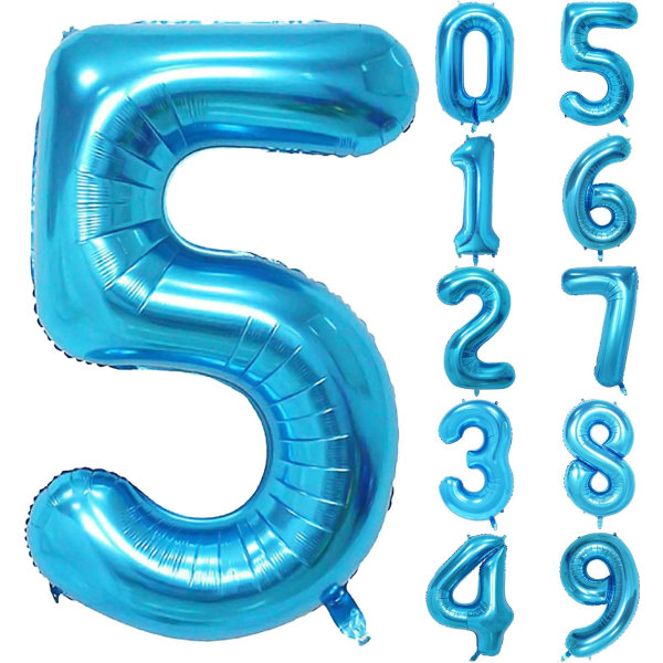 1 st 40 tum stor digital folieballong för födelsedagsfestdekorationer (blå, 5) Blue 5