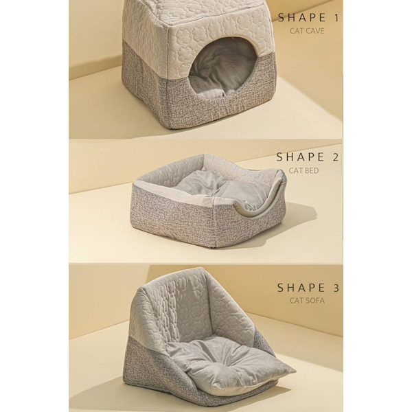 Kattgrotta säng för inomhuskatter upp till 7 kg, 37x33x30cm 3 i 1 varm grotta katthus kattsoffa säng hopfällbar