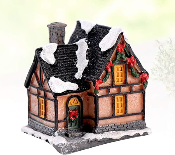 Jule-minilandsby, landskabsfigurer, urtepotte, fehave-tilbehør (tilfældig stil)