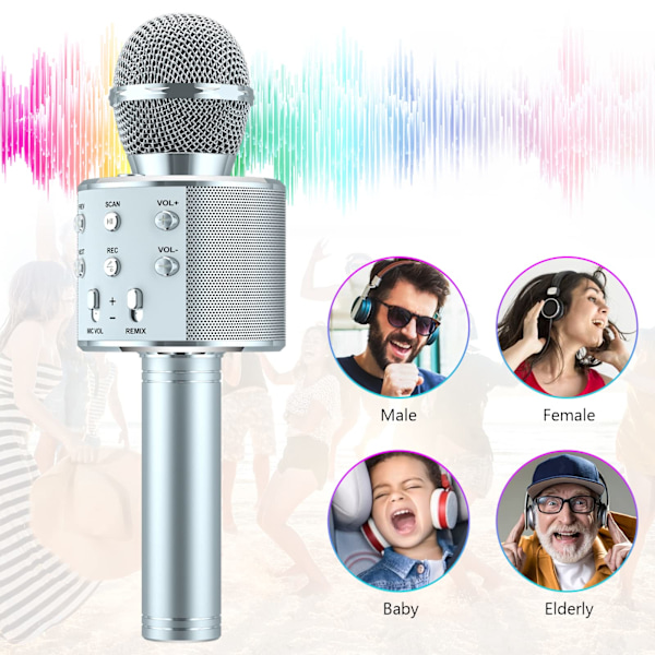 5 i 1 barn Bluetooth-mikrofon med högtalare, bärbar mikrofonleksak (silver)