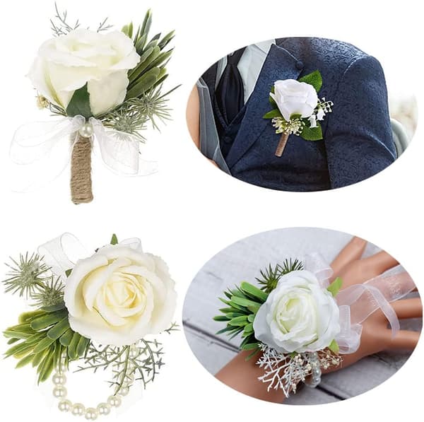 2 stk. knapphullsblomst bryllup, rosa knapphullsblomst, bryllupshåndleddsblomst, til bryllup, skoleball, festdekorasjon