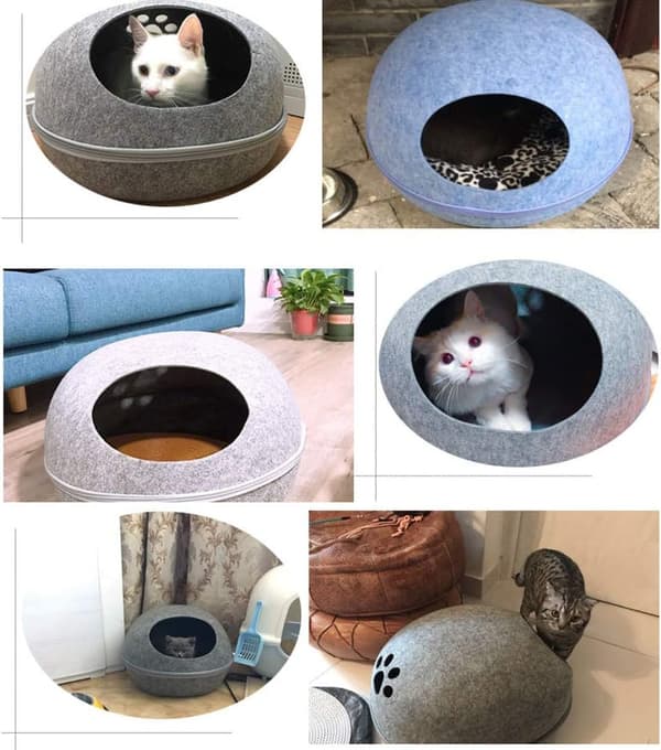 Æggeskalformet kæledyrsseng varm kennel kat sovepose semi-lukket grey