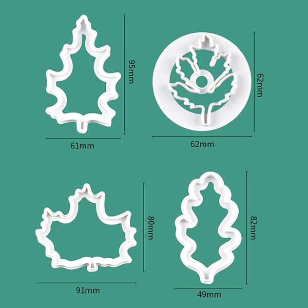 4 st höstlöv kakform set, mini plast fondant glasyr form DIY bakverktyg