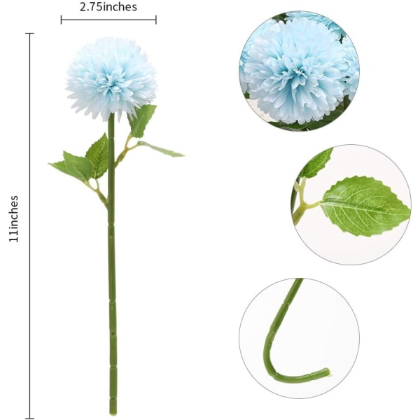 Konstgjorda blommor, 12 st krysantemum bollblommor bröllopsbukett (blå) blue