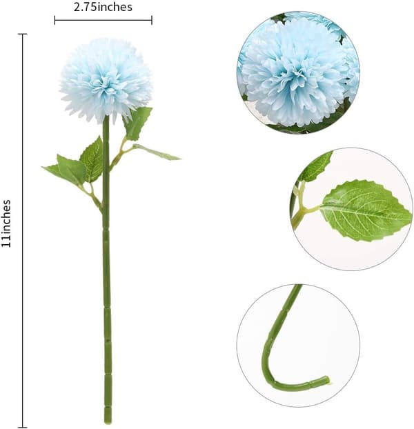 Kunstige blomster, 12 stk krysantemumkuler brudebukett (blå) blue