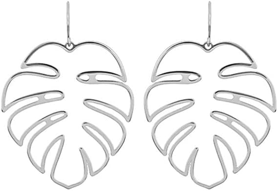 1 par håndlavede boheme bladøreringe med detaljerede teksturer (sølv) silver