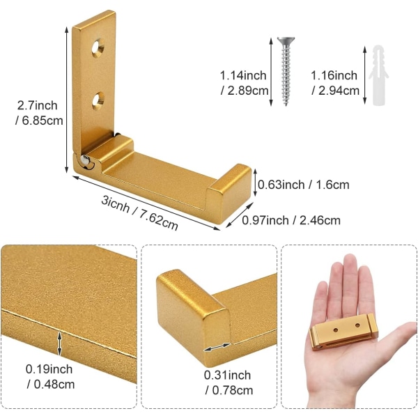 Fällbara väggkrokar, 5 väggkrokar, klädhängare i aluminiumlegering lämpliga för hattar, väskor och träningsutrustning (guld) golden