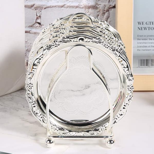 Retro Coaster til drinks, europæisk-stil retro metal kopholder håndværk (sølv) silver
