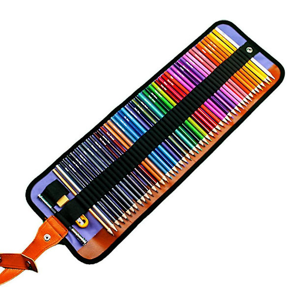 50 färgade pennor set, färgade pennor ritset med bärbar canvasväska Purple