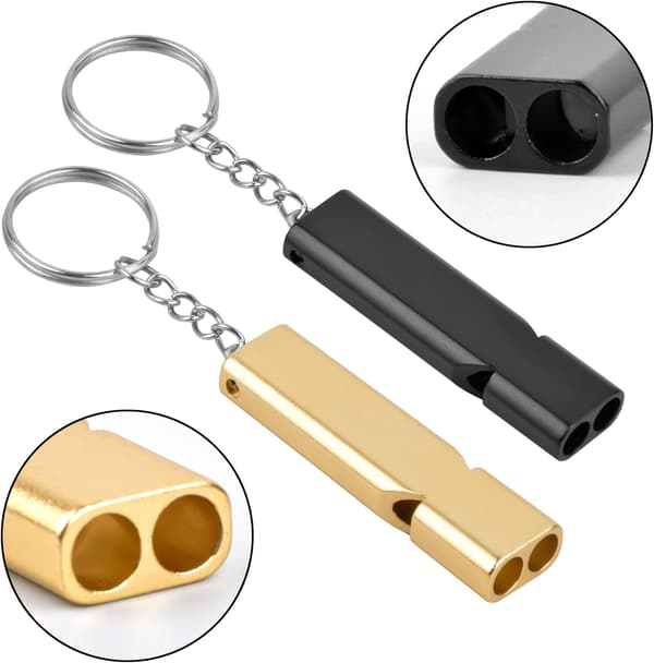 2-pack aluminiumlegering utomhus överlevnad visselpipa dubbelrör högfrekvent visselpipa