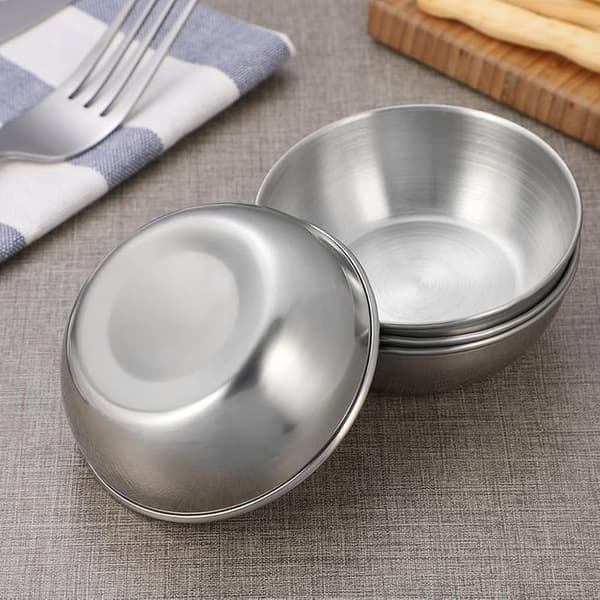 4 stk. dippskåler i rustfritt stål, minikrydderskåler, forrettstallerkener (sølv) silver